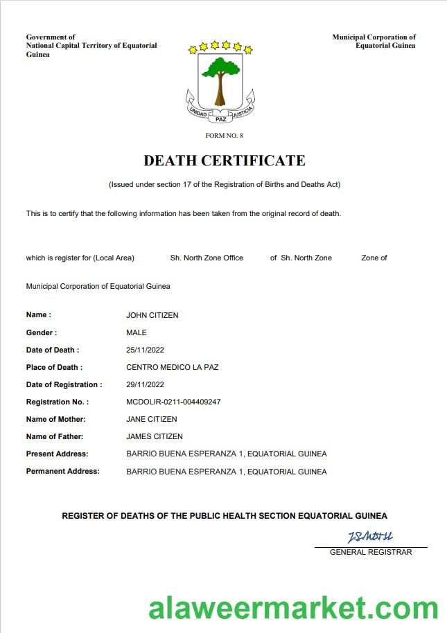 Equatorial Guinea death certificate Word and PDF template